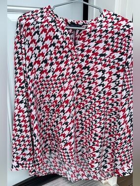 Red & Black Houndstooth Blouse